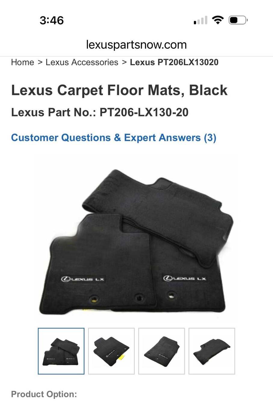 Genuine Lexus LX Carpet Floor Mats - Black 3-Piece Set (Part No. PT206-LX130-20)
